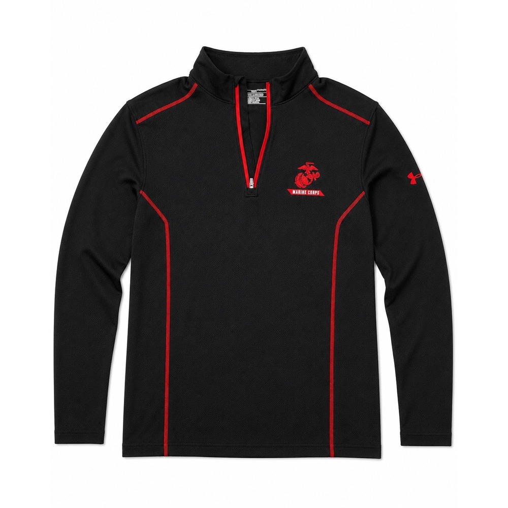 Under Armour US Marine Corps USMC 1/4 Zip Pullover Black Red Mens Medium Loose